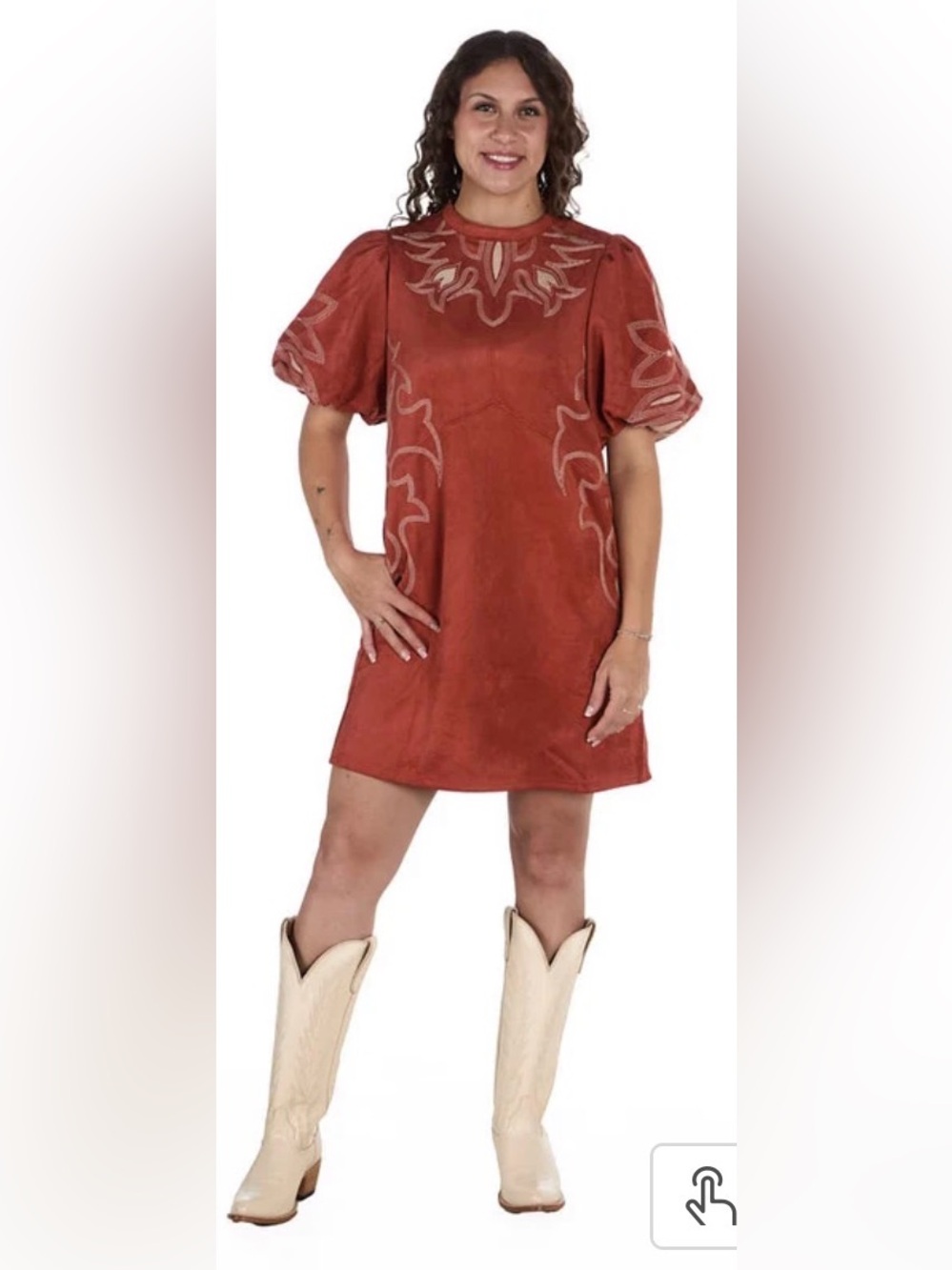 NWT Beautiful THML Rust Embroidered Puff-Sleeve Mini Dress